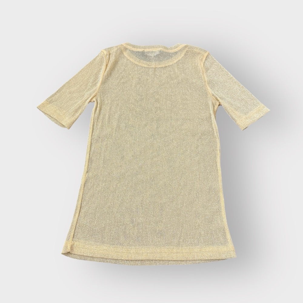 Zara Yellow Gold Mesh Metallic Shimmer Short Sleeve Fitted Blouse - Picture 2 of 3